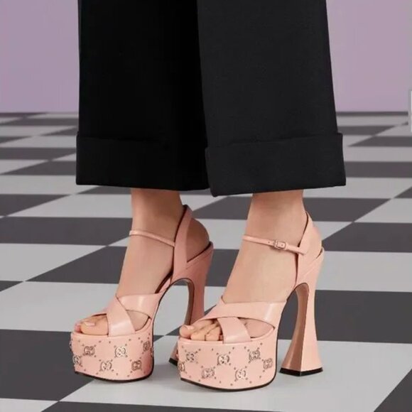 NEW GUCCI Interlocking GG Studs Rose Leather Platform Sandals EU 39.5 US 9.5 - Picture 8 of 12